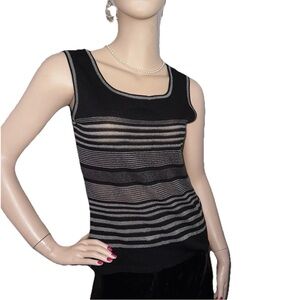 Escada Germany Black Silver Striped Knit Tank 36 6